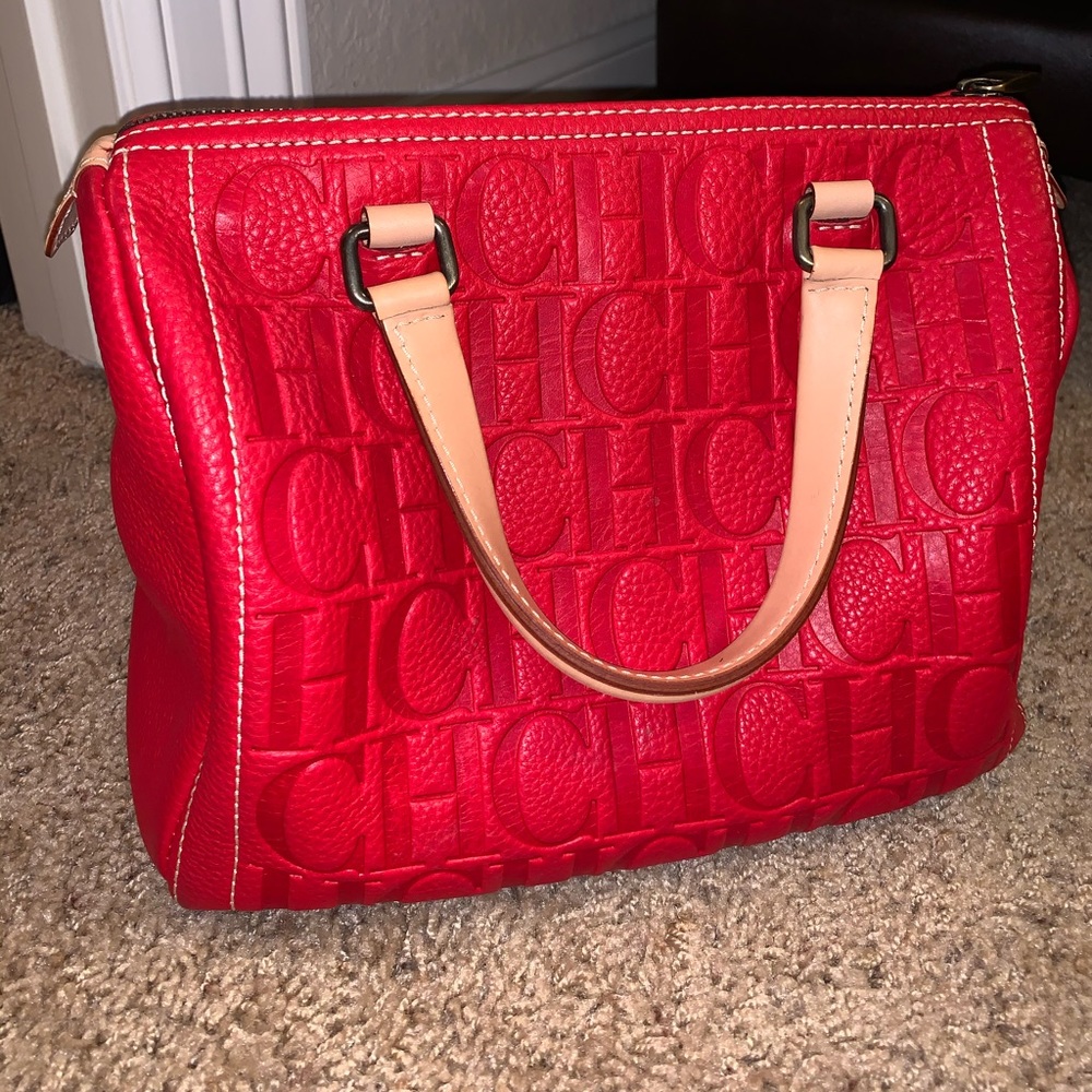 Carolina Herrera red leather tote bag